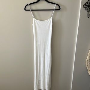 White Pearl Strap Midi Dress